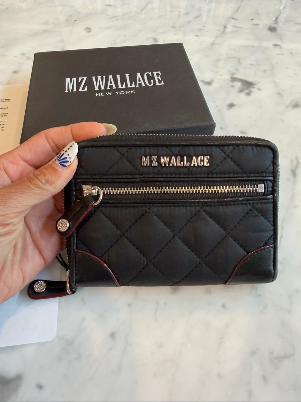 Preowned MZ Wallace Quilted small Zip Wallet in Black - Picture 2 of 7